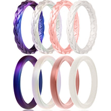 Load image into Gallery viewer, Egnaro Silicone Ring Women, Stackable Braided Rings for Women, Breathable Inner Arc Rubber Rings Women, Unique Design Silicone Wedding Bands Women
